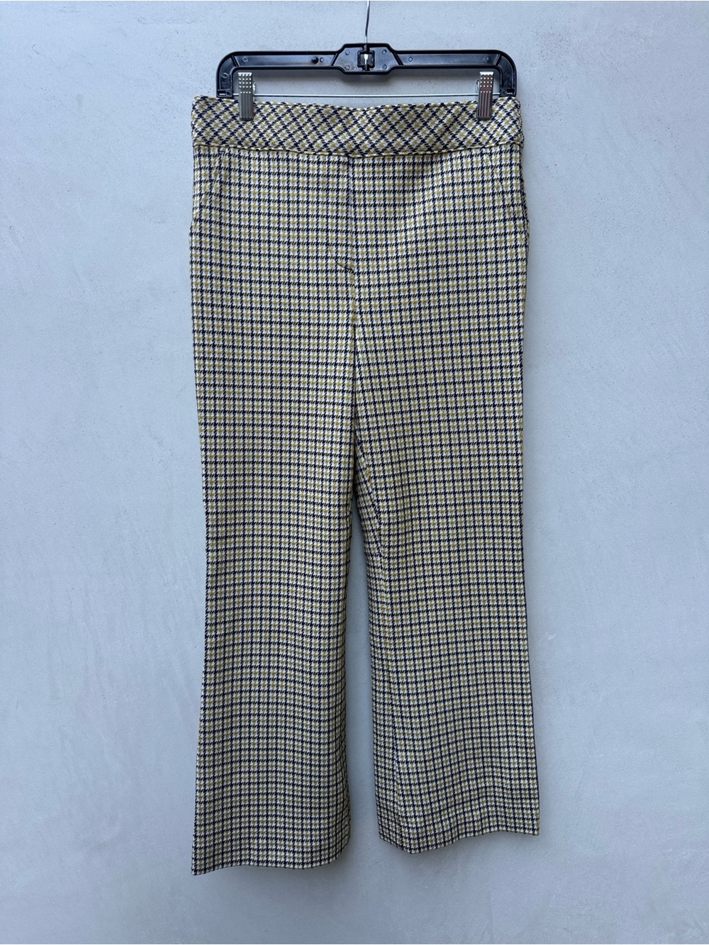 SPANX Perfect Kick Flare Houndstooth Plaid Pants Dijon L